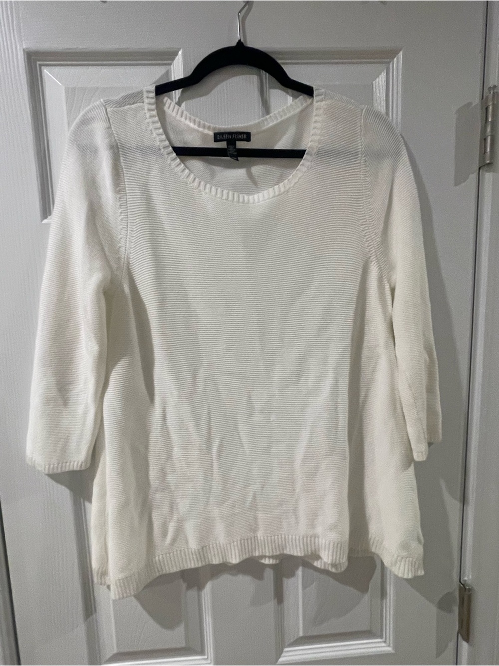Eileen Fisher Cream Scoop-Neck Lightweight Knit Sweater NWOT